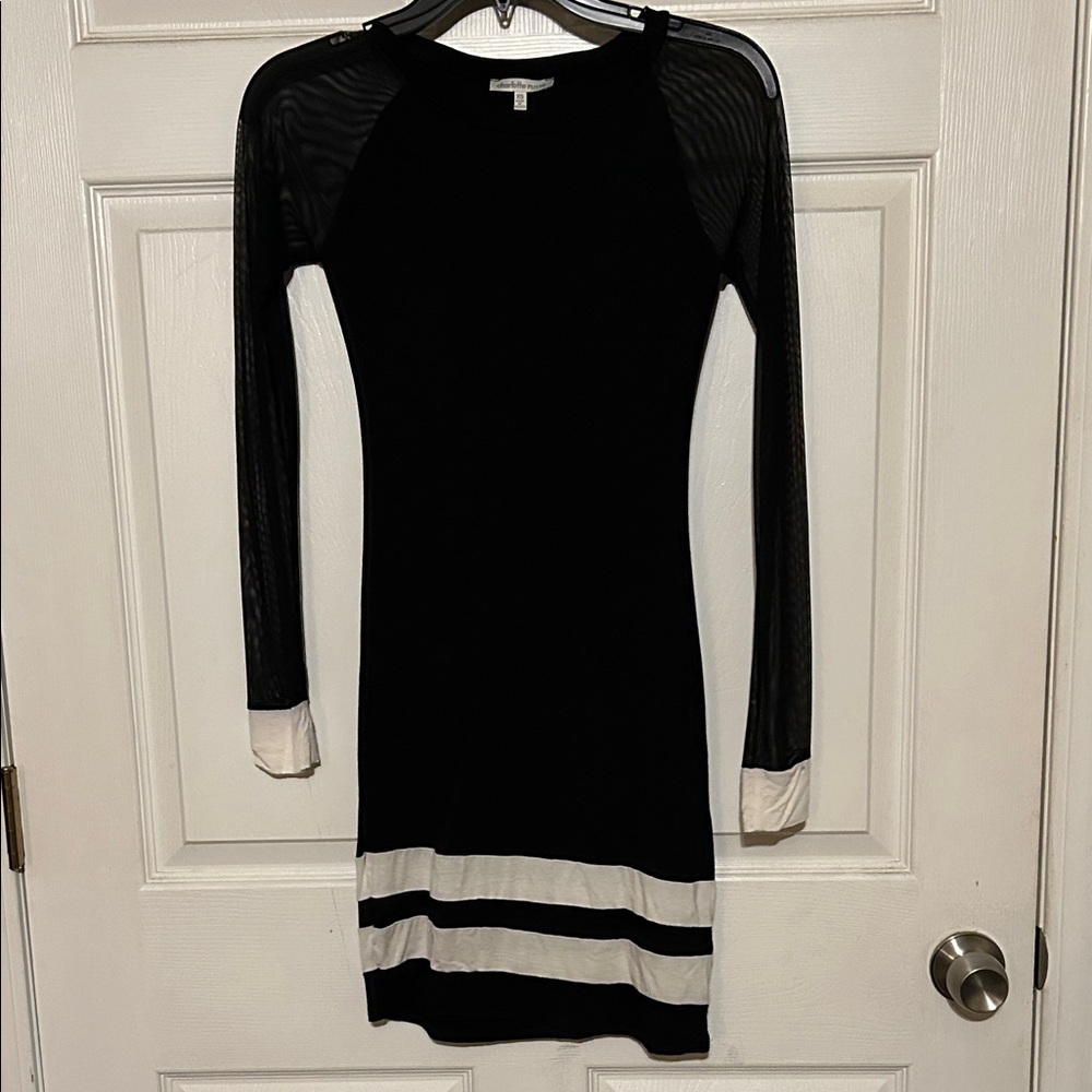 Charlotte Russe Black Long Sleeve Sheath Dress with White Stripes